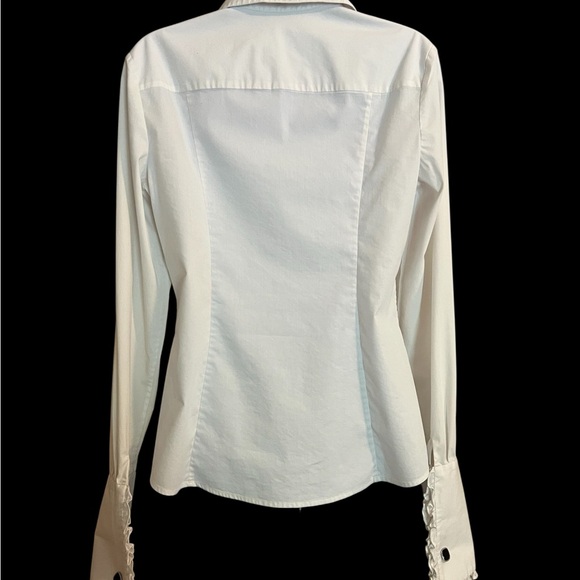 Tahari L/Sleeve Women’s Button Front, Fitted Back WhiteTop Size 10 French Cuffs. - Picture 6 of 8